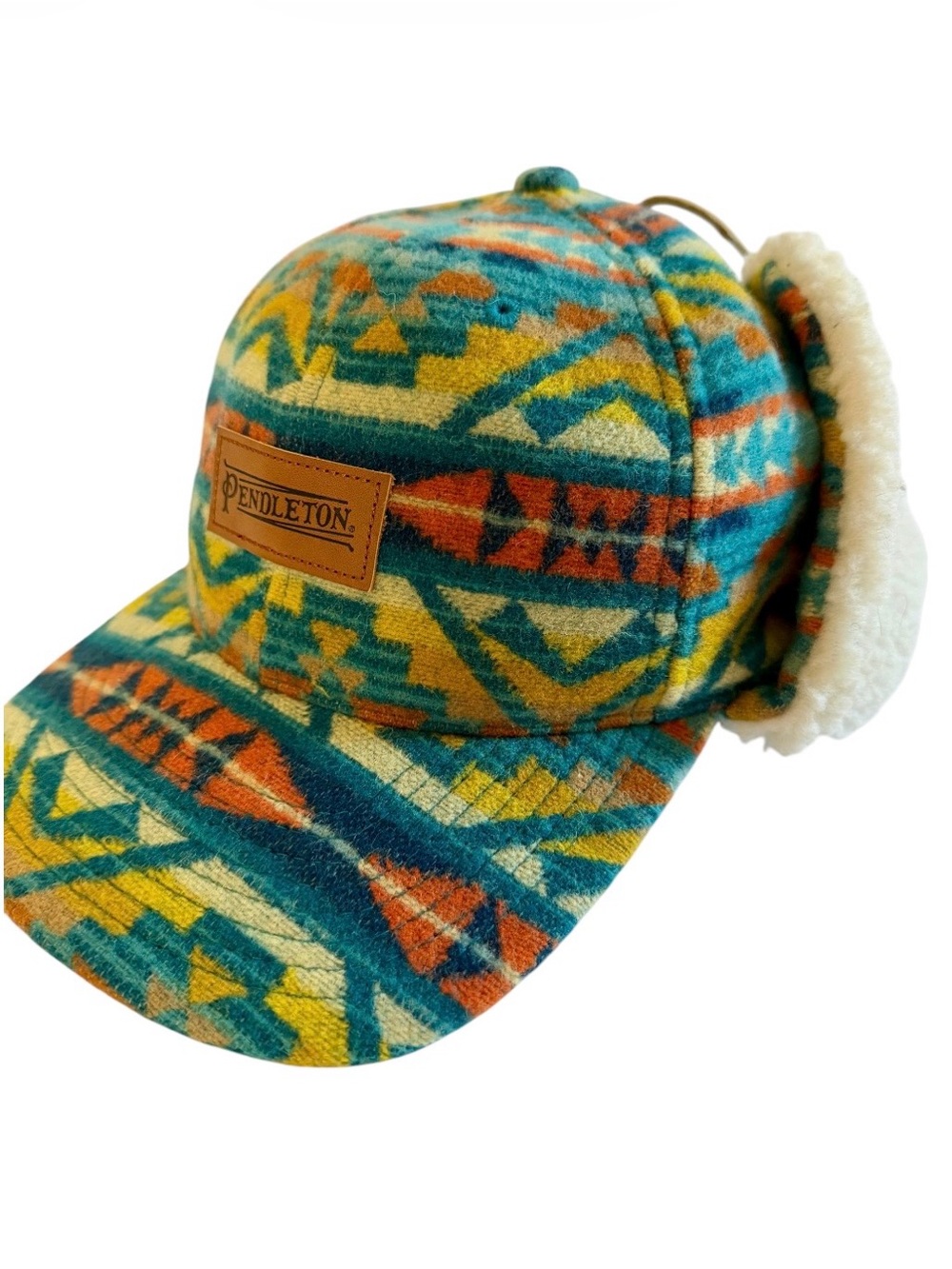 Pendleton Wool Trapper Hat Southwest Geometric Ear Flap Cap Teal Orange OS